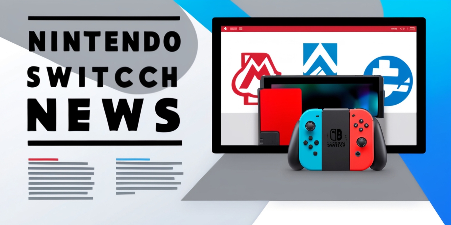 A colorful digital illustration of a Nintendo Switch game news article on a modern computer screen, featuring a high-resolution image of a popular game's logo, such as Super Mario or The Legend of Zelda, in bold red and blue colors, with a clean white and gray background, and a mix of serif and sans-serif font styles in black and dark gray text, including a prominent headline with a large font size, and a few paragraphs of smaller text, with a Nintendo Switch console and Joy-Con controllers displayed in the bottom corner of the image, all set against a subtle gradient blue background that represents a modern gaming website or blog.