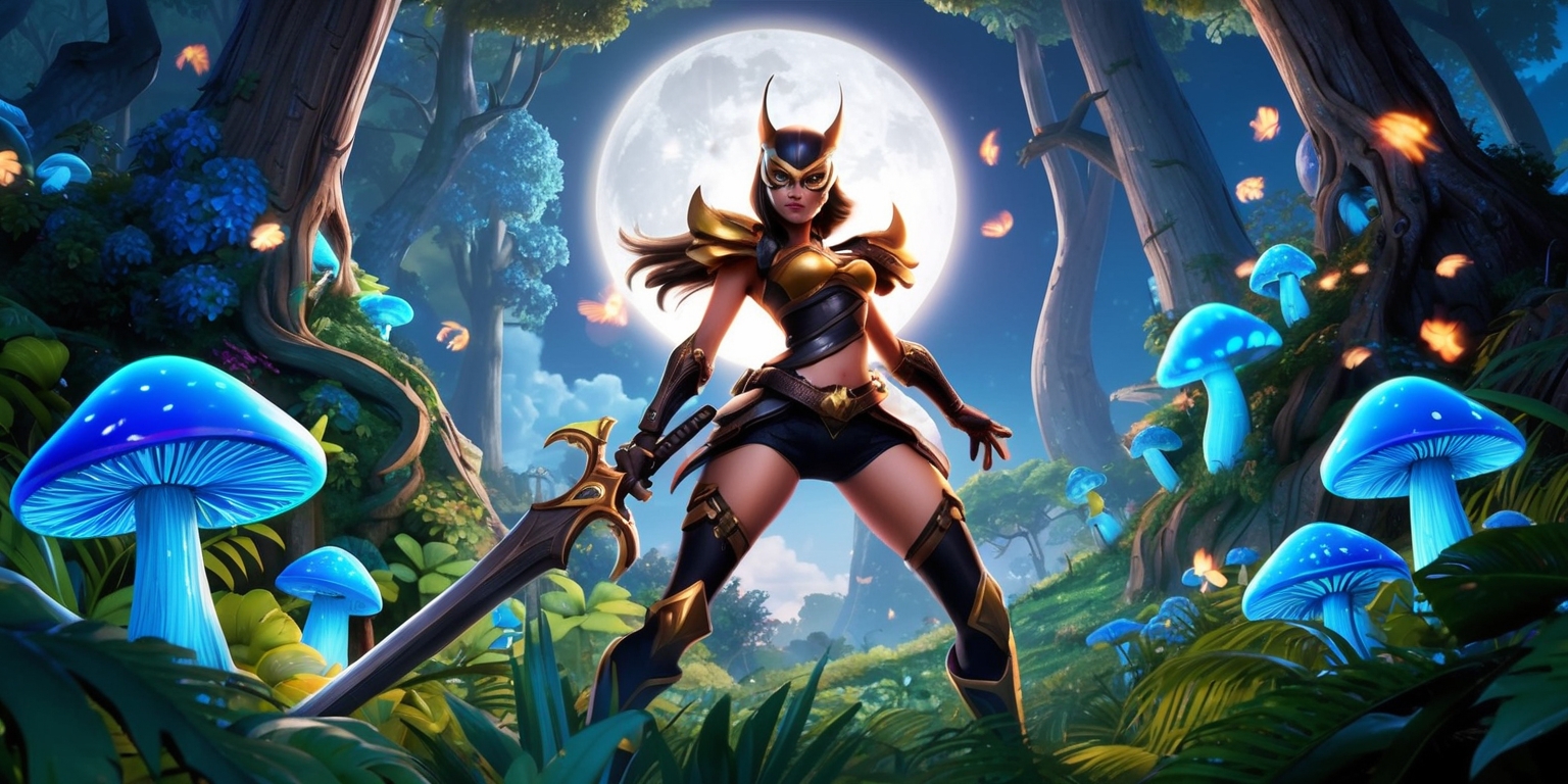 A vibrant and detailed scene from the Silksong game, featuring Hornet, the main character, standing majestically in a lush, moonlit forest, surrounded by towering trees with intricate, glowing blue mushrooms and fireflies dancing around her, with a mix of warm and cool colors, her facial features determined and focused, wearing her signature mask and carrying a deadly sword, the atmosphere mystical and action-packed, with a sense of adventure and exploration, the style reminiscent of a fantasy anime, the layout dynamic and energetic, with bold lines and textures, and a subtle glow effect to emphasize the magical elements of the game.