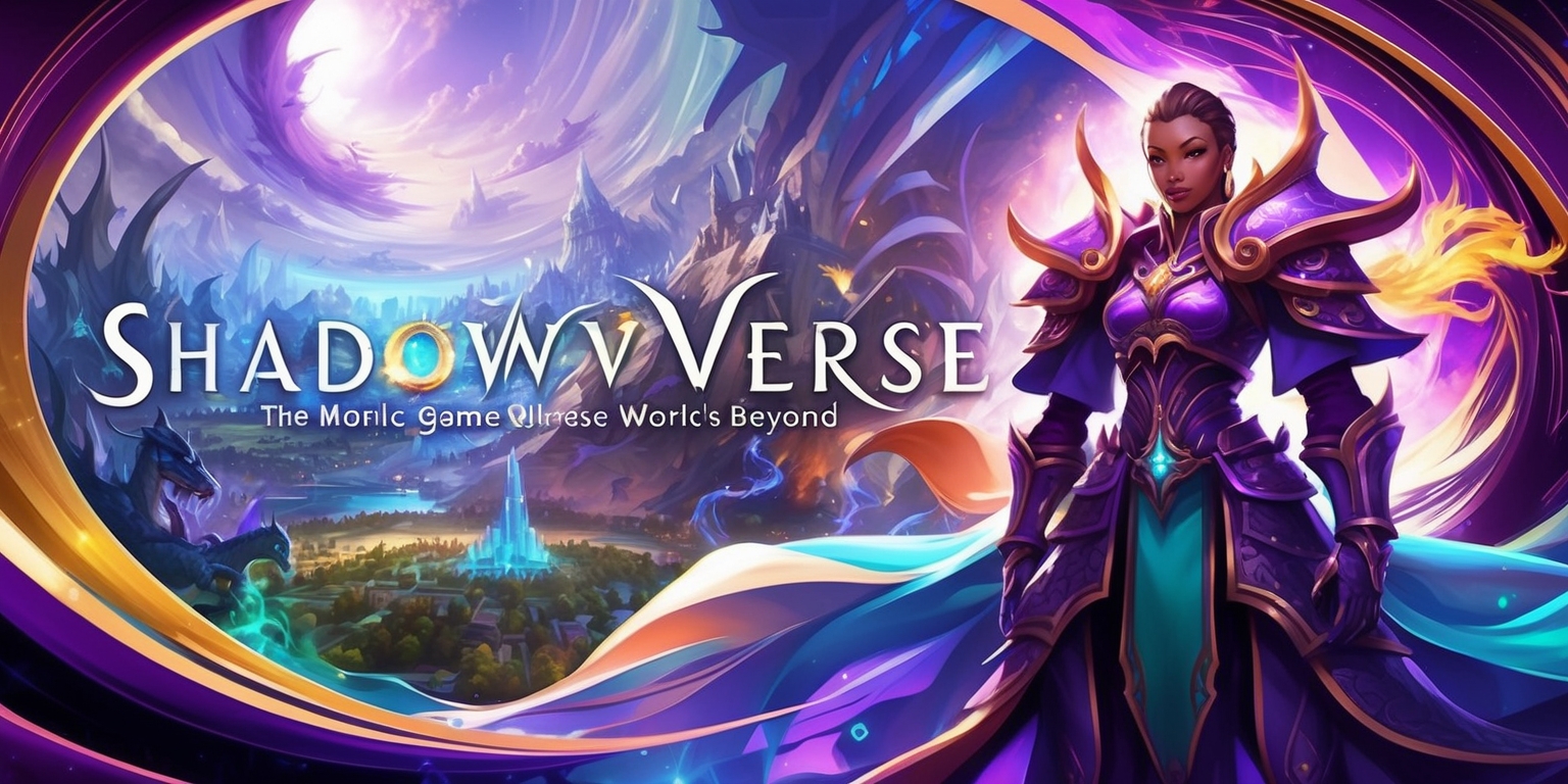 A vibrant, high-fantasy digital illustration depicting the mystical realm of Shadowverse, inspired by the mobile game Worlds Beyond. The dominant color palette features a mesmerizing blend of radiant purples, blues, and gold, with subtle hints of mystical green and fiery orange. In the foreground, a heroic figure stands tall, adorned in ornate armor, with intricate details and glowing accents. Their facial features are strong and determined, with a subtle hint of wisdom. The background showcases a sprawling, with majestic, ethereal landscapes, mystical creatures, and sprawling cities. The composition is dynamic, with bold lines, sweeping curves, and delicate textures, blending traditional and digital media. The overall style is reminiscent of anime, with exaggerated expressions, vibrant colors, and dramatic poses. The entire scene is infused with a sense of wonder, mystery, and adventure, inviting the viewer to enter the enchanting realm of Shadowverse.